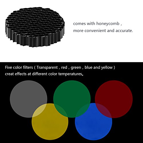 Neewer Medium Aluminium Alloy Conical Snoot Kit with Honeycomb Grid and 5 Pieces Color Gel Filters for Bowens Mount Studio Strobe Monolight Photography Flash Light