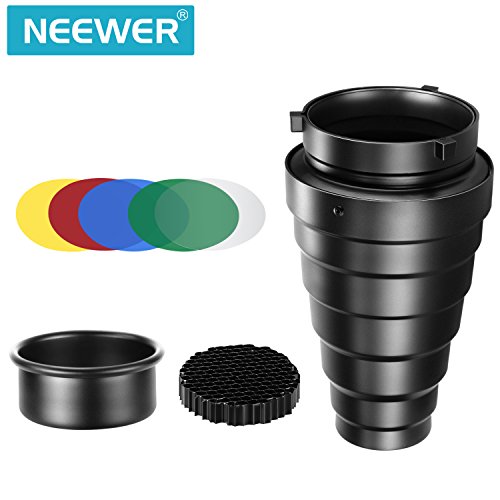 Neewer Medium Aluminium Alloy Conical Snoot Kit with Honeycomb Grid and 5 Pieces Color Gel Filters for Bowens Mount Studio Strobe Monolight Photography Flash Light