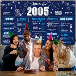 Large Blue Silver 18th Birthday Banner Decoration for Men, Navy Blue 18th Birthday Back in 2005 Birthday Banner Party Supplies, Happy 18 Years Old Birthday Photo Background for Indoor Outdoor