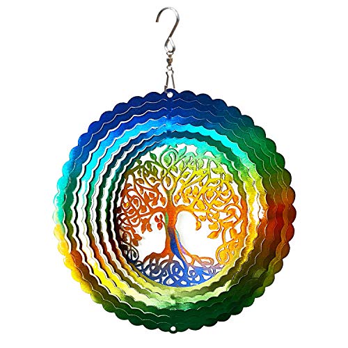 FONMY Stainless Steel Wind Spinner Worth Gift Indoor Outdoor Garden Decoration Crafts Ornaments,6 Inch Multi Color Tree of Life Wind Spinners