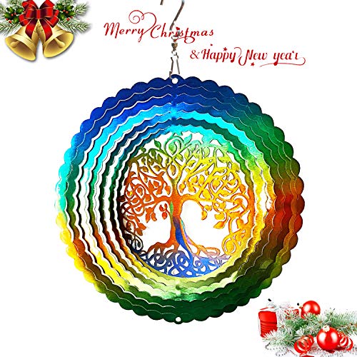 FONMY Stainless Steel Wind Spinner Worth Gift Indoor Outdoor Garden Decoration Crafts Ornaments,6 Inch Multi Color Tree of Life Wind Spinners
