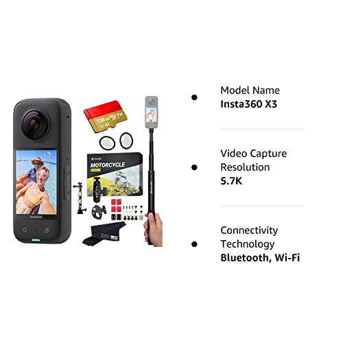 insta360 X3 - Waterproof 360 Action Camera with 1/2'' 48MP Sensors, 5.7K HDR Video, 72MP Photo, 4K Single-Lens, 2.29'' Touchscreen Black