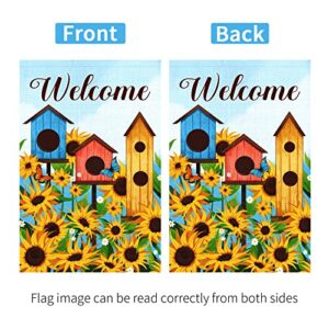 Heyfibro Welcome Spring Garden Flag Double Sided with Sunflower Pattern 12 x 18 Inch Burlap Yard Flag Welcome Garden Banner for Outside