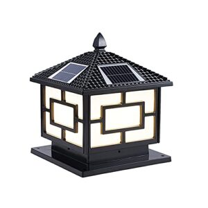 craftthink led solar post light outdoor, antique house shaped design lamp fixture with acrylic shade for garden yard post pole pillar mount landscape light fixture-black 12″ wide