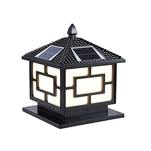 CraftThink LED Solar Post Light Outdoor, Antique House Shaped Design Lamp Fixture with Acrylic Shade for Garden Yard Post Pole Pillar Mount Landscape Light Fixture-Black 12" Wide