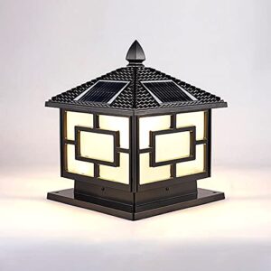 CraftThink LED Solar Post Light Outdoor, Antique House Shaped Design Lamp Fixture with Acrylic Shade for Garden Yard Post Pole Pillar Mount Landscape Light Fixture-Black 12" Wide