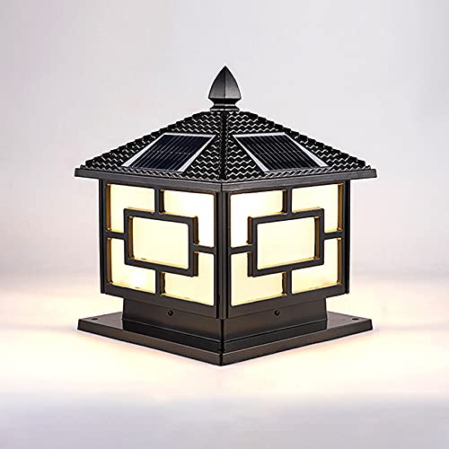 CraftThink LED Solar Post Light Outdoor, Antique House Shaped Design Lamp Fixture with Acrylic Shade for Garden Yard Post Pole Pillar Mount Landscape Light Fixture-Black 12" Wide