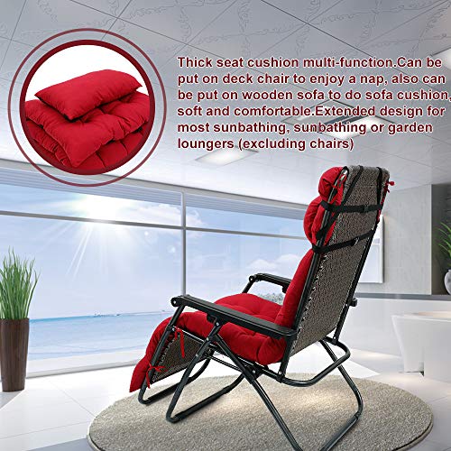 Patio Lounge Chair Cushion, Indoor/Outdoor Sun Lounger Pad Thick Replacement with Headrest Non-Slip Elastic Belt and Ties Garden High Back Relaxer Chair Cushions( No Chairs) (Wine Red, 1Pcs)