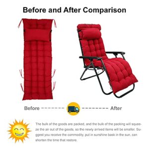 Patio Lounge Chair Cushion, Indoor/Outdoor Sun Lounger Pad Thick Replacement with Headrest Non-Slip Elastic Belt and Ties Garden High Back Relaxer Chair Cushions( No Chairs) (Wine Red, 1Pcs)