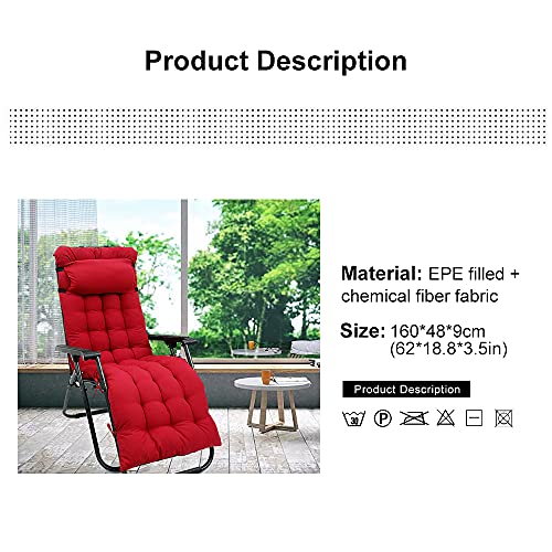 Patio Lounge Chair Cushion, Indoor/Outdoor Sun Lounger Pad Thick Replacement with Headrest Non-Slip Elastic Belt and Ties Garden High Back Relaxer Chair Cushions( No Chairs) (Wine Red, 1Pcs)