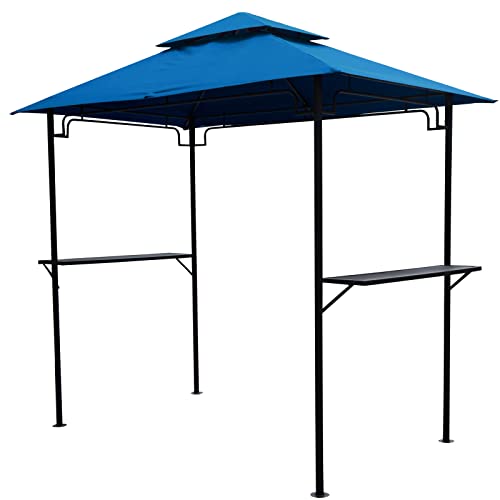 Verano Garden Grill Gazebo 8'L X 5'W with Double Tiered Outdoor BBQ Soft Top Canopy, Outdoor Grill Shelter with Side Metal Shelves for Patio and Outdoor Backyard ,Blue