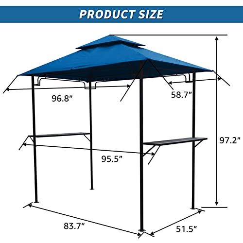 Verano Garden Grill Gazebo 8'L X 5'W with Double Tiered Outdoor BBQ Soft Top Canopy, Outdoor Grill Shelter with Side Metal Shelves for Patio and Outdoor Backyard ,Blue