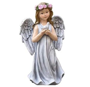 sun shade angel grasping dove standing sculpture statue outdoor garden decoration commemorative gift 12.6″ high (resin) gray