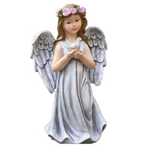 Sun Shade Angel Grasping Dove Standing Sculpture Statue Outdoor Garden Decoration Commemorative Gift 12.6" high (Resin) Gray