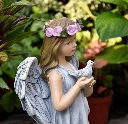 Sun Shade Angel Grasping Dove Standing Sculpture Statue Outdoor Garden Decoration Commemorative Gift 12.6" high (Resin) Gray