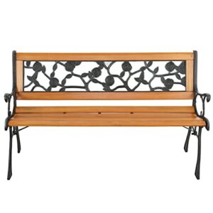 keseno 49-inch durable garden bench terrace porch chair deck hardwood cast iron double chair rose back for patio, porch, deck or garden