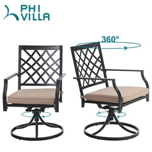 PHI VIALLA Patio Chairs Outdoor Swivel Dining Chairs Outdoor Furniture Chairs Set of 6 with Cushion Suports 300lbs for Lawn Garden Backyard Weather Resistant-Black Frame