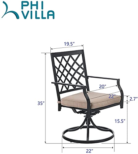 PHI VIALLA Patio Chairs Outdoor Swivel Dining Chairs Outdoor Furniture Chairs Set of 6 with Cushion Suports 300lbs for Lawn Garden Backyard Weather Resistant-Black Frame