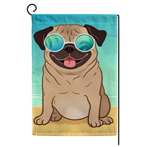 pug dog welcome garden flag, summer beach double sided vertical small yard flags for outdoor lawn decorations 12×18″