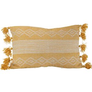 Foreside Home & Garden FIPL09461 Yellow Decorative Throw Diamond Pattern Woven 14x22 Outdoor Pillow w/Hand Tied Tassels