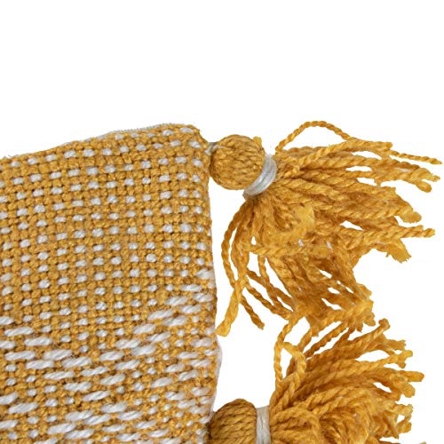 Foreside Home & Garden FIPL09461 Yellow Decorative Throw Diamond Pattern Woven 14x22 Outdoor Pillow w/Hand Tied Tassels