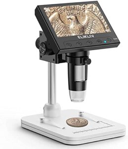 elikliv edm4 4.3″ coin microscope, lcd digital microscope 1000x, coin magnifier with 8 adjustable led lights, pc view, windows compatible