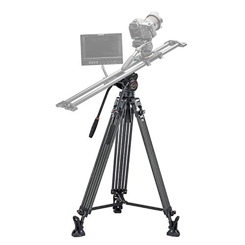 Cayer BV25LH Video Tripod System, 74 inch Carbon Fiber Professional Heavy Duty Camera Tripod Kit, Twin Tube Tripod Leg with K3 Fluid Drag Head, 2 Pan Bar Handles, Max Loading 13.2 LB