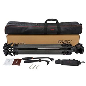 Cayer BV25LH Video Tripod System, 74 inch Carbon Fiber Professional Heavy Duty Camera Tripod Kit, Twin Tube Tripod Leg with K3 Fluid Drag Head, 2 Pan Bar Handles, Max Loading 13.2 LB