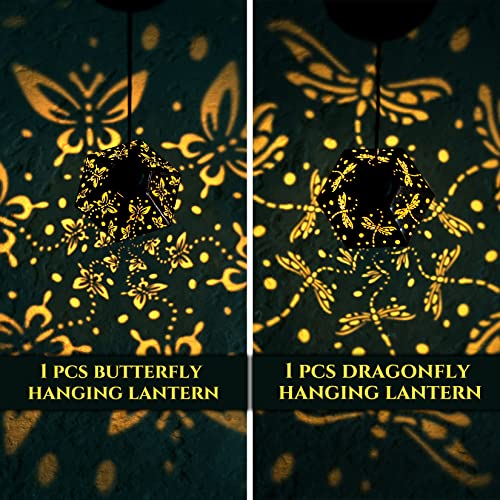 2 Pack Hanging Solar Lantern Butterfly Dragonfly Outdoor EASYBUY Birthday Women Mom Gift Garden Decor Yard Decorations Decorative Patio