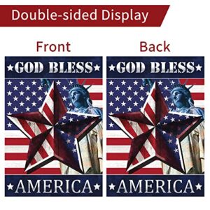 God Bless America Garden Flag Veterans Day Garden Flags 12x18 Inch Double Sided Burlap Statue of Liberty Flag with Strip Star American Banner for Patriotic Day Front Yard Outdoor Decoration(ONLY FLAG)