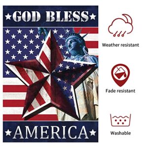 God Bless America Garden Flag Veterans Day Garden Flags 12x18 Inch Double Sided Burlap Statue of Liberty Flag with Strip Star American Banner for Patriotic Day Front Yard Outdoor Decoration(ONLY FLAG)