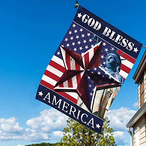 God Bless America Garden Flag Veterans Day Garden Flags 12x18 Inch Double Sided Burlap Statue of Liberty Flag with Strip Star American Banner for Patriotic Day Front Yard Outdoor Decoration(ONLY FLAG)