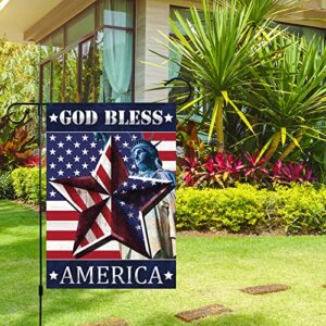 God Bless America Garden Flag Veterans Day Garden Flags 12x18 Inch Double Sided Burlap Statue of Liberty Flag with Strip Star American Banner for Patriotic Day Front Yard Outdoor Decoration(ONLY FLAG)