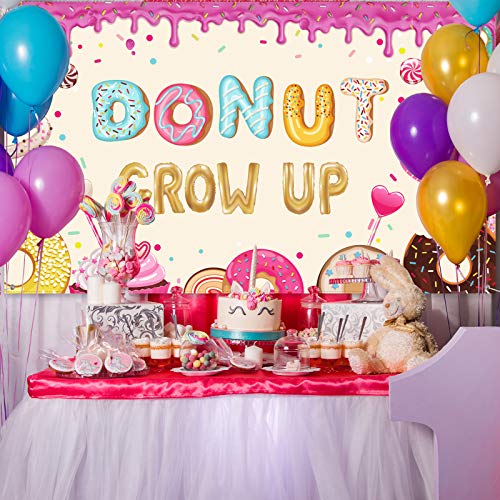 Donut Grow up Birthday Backdrop Sweet Donuts Photography Background Donut Party Decorations for Newborn Kids Girls Birthday Party Baby Shower Party Supplies