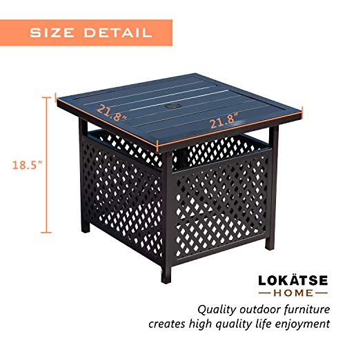 LOKATSE HOME Patio Umbrella Side Table Stand Steel with 1.57" Hole Outdoor Coffee Bistro Deck Garden Pool, Black