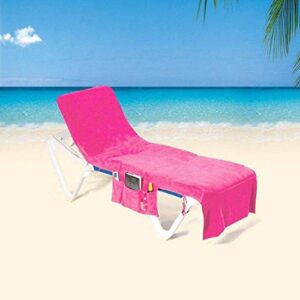 VOCOOL Sun Beach Chair Cover Towel Pool Chair Cover with Side Pockets Chaise Lounge Cover Lounger Mate for Sunbathing Lounger Hotel Garden Holiday Garden Pool, Pink