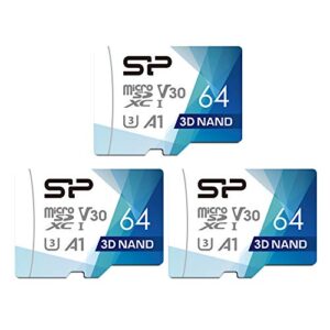 silicon power 64gb 3-pack superior pro micro sdxc uhs-i (u3), v30 4k a1,nintendo-switch compatible, high speed microsd card with adapter