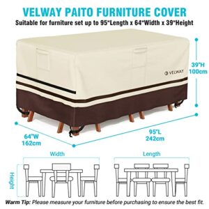 Velway Patio Furniture Covers Waterproof Outdoor Table and Chair Set Cover with Air Vents, 95" Lx64 Wx39 H Patio Sectional Sofa Set Cover Rectangular Tear-Resistant Windproof Cover with Seam Taped