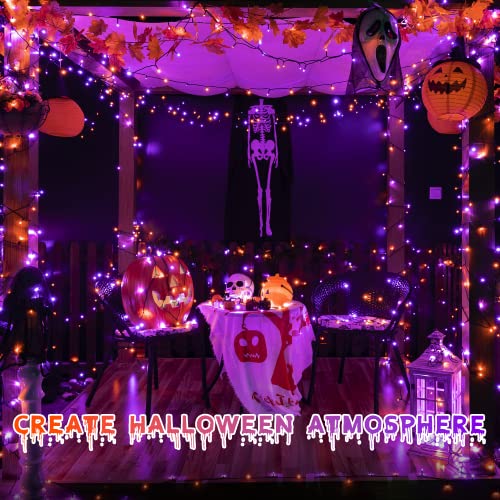 Ollny Halloween Lights Outdoor Indoor Decorations, 78FT 240LED Orange and Purple String Lights Waterproof, 8 Modes Plug in Timer Halloween LED Fairy Lights for Party Yard Tree Room Holiday Decor