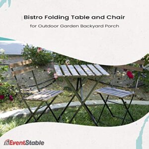 EventStable French Bistro Folding Table and Chair Set - Durable Folding Wood Table Bistro Set - Bistro Patio Set for Outdoor Garden Backyard Porch