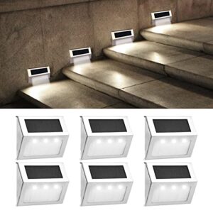 aselpida solar fence lights, 6 pack solar step lights, deck lights outdoor waterproof, stainless steel stair led lights for garden yard patio deck (cool white)