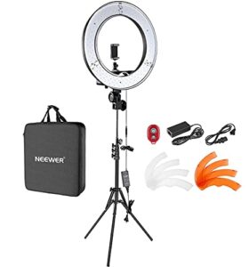 neewer 18″/48cm led ring light: 52w dimmable led ringlight makeup selfie light ring with stand/soft tube/phone holder/filter for camera phone photography youtube tiktok video blogging live streaming