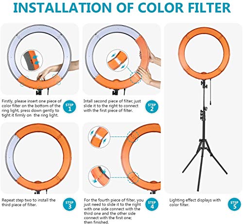 Neewer 18"/48cm LED Ring Light: 52W Dimmable LED Ringlight Makeup Selfie Light Ring with Stand/Soft Tube/Phone Holder/Filter for Camera Phone Photography YouTube TikTok Video Blogging Live Streaming