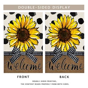 Glawry Spring Summer Sunflower Garden Flag Double Sided 12Wx18L Inch Black White Plaid Bowknot Black Dot Oil Painting Art Flower Small Vertical Yard Flag for Outdoor Decorations Outside Decor Banner