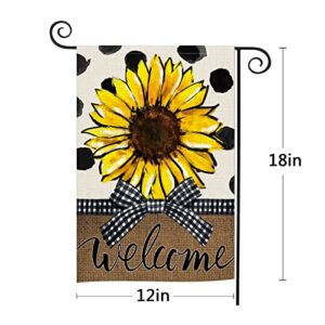 Glawry Spring Summer Sunflower Garden Flag Double Sided 12Wx18L Inch Black White Plaid Bowknot Black Dot Oil Painting Art Flower Small Vertical Yard Flag for Outdoor Decorations Outside Decor Banner