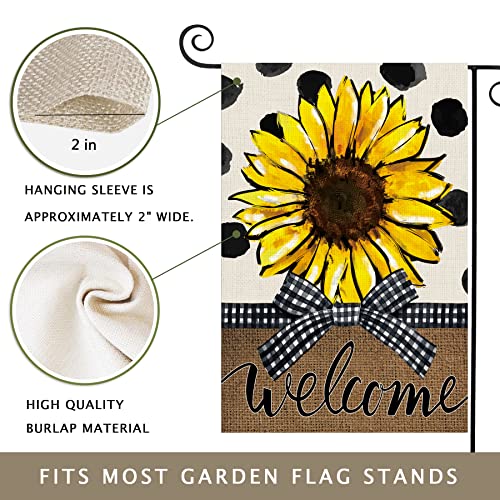 Glawry Spring Summer Sunflower Garden Flag Double Sided 12Wx18L Inch Black White Plaid Bowknot Black Dot Oil Painting Art Flower Small Vertical Yard Flag for Outdoor Decorations Outside Decor Banner