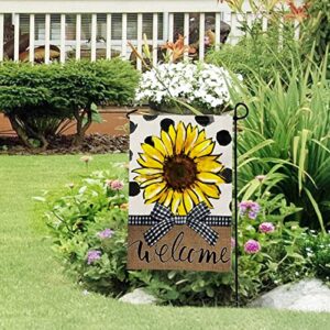 Glawry Spring Summer Sunflower Garden Flag Double Sided 12Wx18L Inch Black White Plaid Bowknot Black Dot Oil Painting Art Flower Small Vertical Yard Flag for Outdoor Decorations Outside Decor Banner