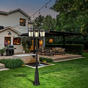 VIANIS Outdoor Lamp Post Lights with Dusk to Dawn Sensor, Triple Head Street Pole Light Fixtures Waterproof, Outside Electric Lantern Backyard Lighting, Christmas Lamp Post for Garden Patio Driveway