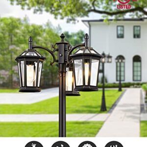 VIANIS Outdoor Lamp Post Lights with Dusk to Dawn Sensor, Triple Head Street Pole Light Fixtures Waterproof, Outside Electric Lantern Backyard Lighting, Christmas Lamp Post for Garden Patio Driveway