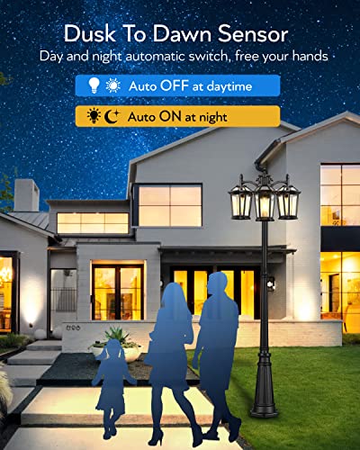 VIANIS Outdoor Lamp Post Lights with Dusk to Dawn Sensor, Triple Head Street Pole Light Fixtures Waterproof, Outside Electric Lantern Backyard Lighting, Christmas Lamp Post for Garden Patio Driveway